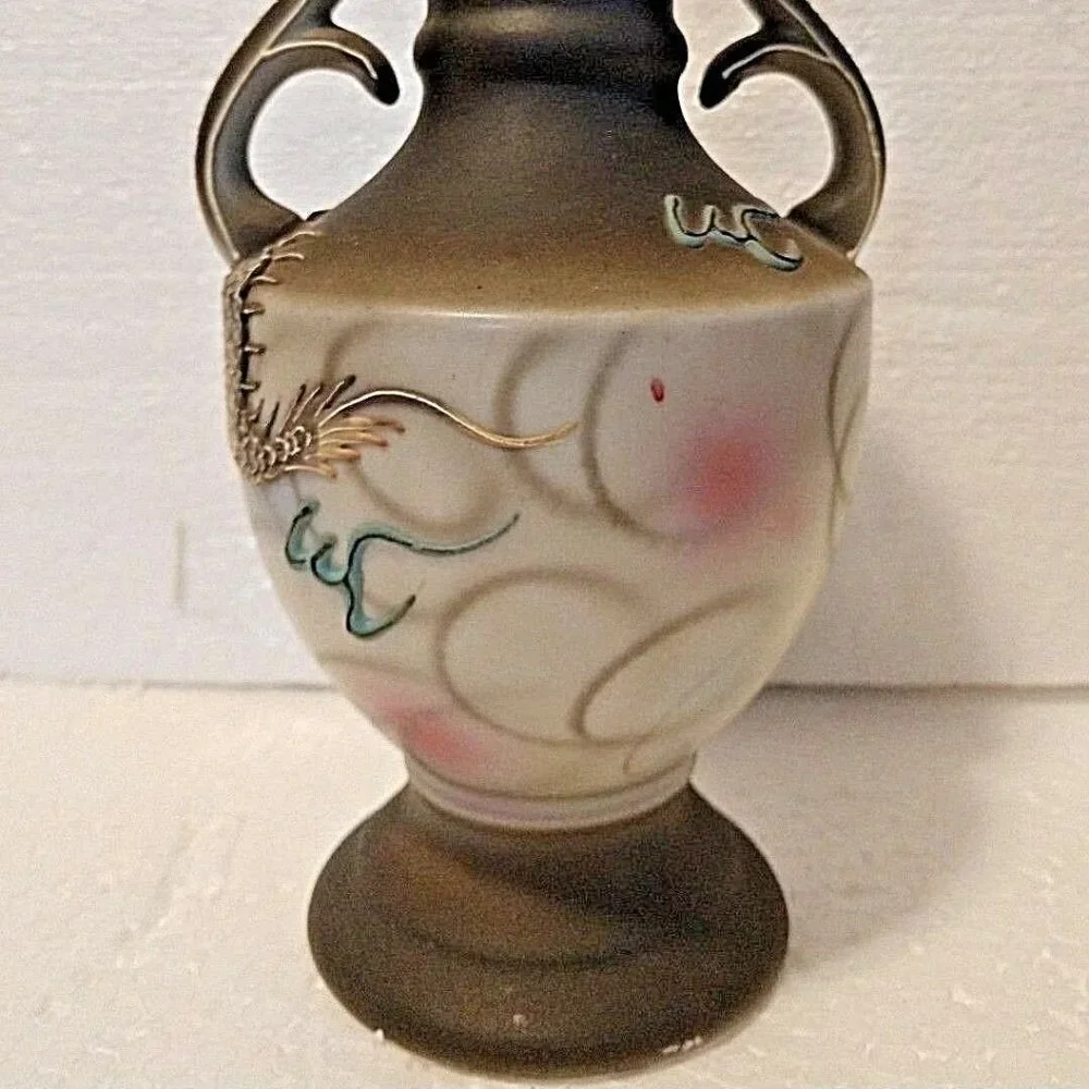 Rare Antique Dragonware Vase Japan Moriage Dragon Hand Paint Dark Grey &…